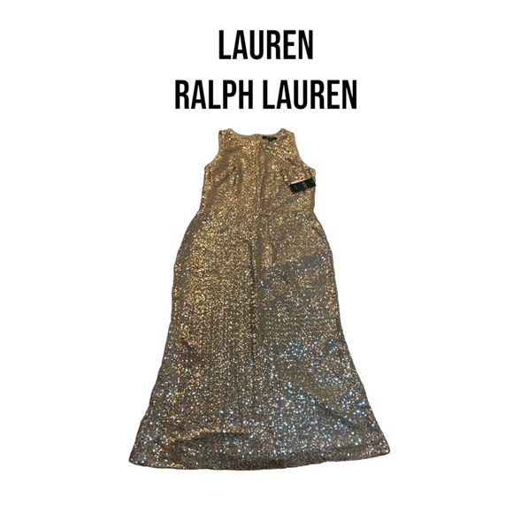 Lauren by Ralph Lauren Gold Sequence Sleeveless Dress, size 10, NWT $150 - Picture 1 of 11